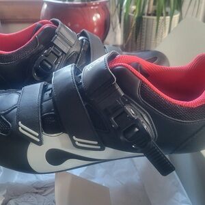 Cycling Shoe/Peloton with Red Lining and Black Upper